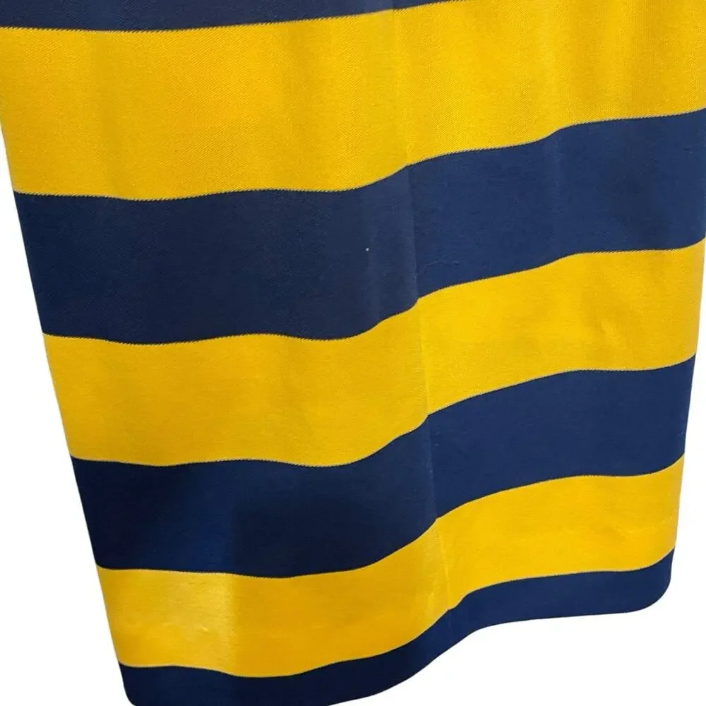 Verona Long Sleeve Knee Length Dress Women's 10 Yellow Blue Striped VTG Preppy